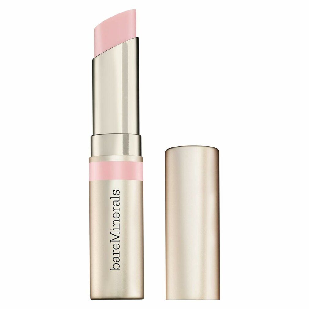 Lippenbalsam mit offener metallischer Hülse. Rosa Lippenstiftspitze. Marke: bareMinerals.