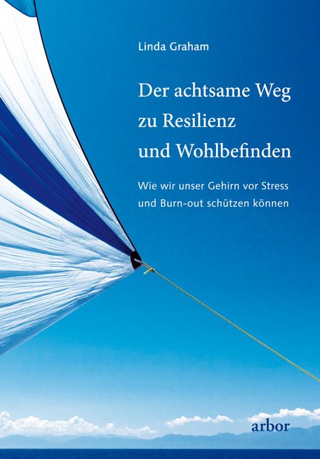 Buchcover mit Titel: Der achtsame Weg zu Resilienz und Wohlbefinden. Autor: Linda Graham. Verlag: arbor. Blauer Hintergrund mit Segel.