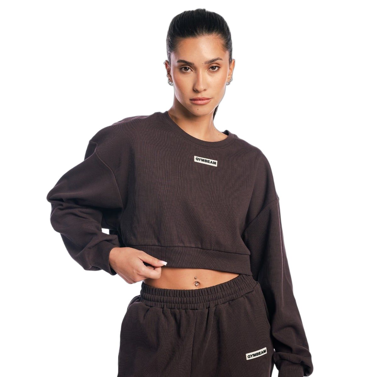 GymBeam Sweatshirt Damen Cropped Oversized ohne Kapuze Tee Brown