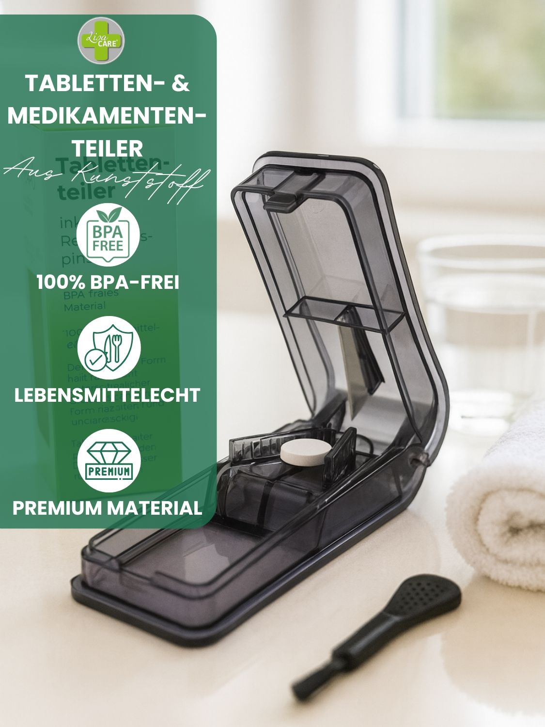 LisaCare Tablettenschneider mit Tablettenfach
