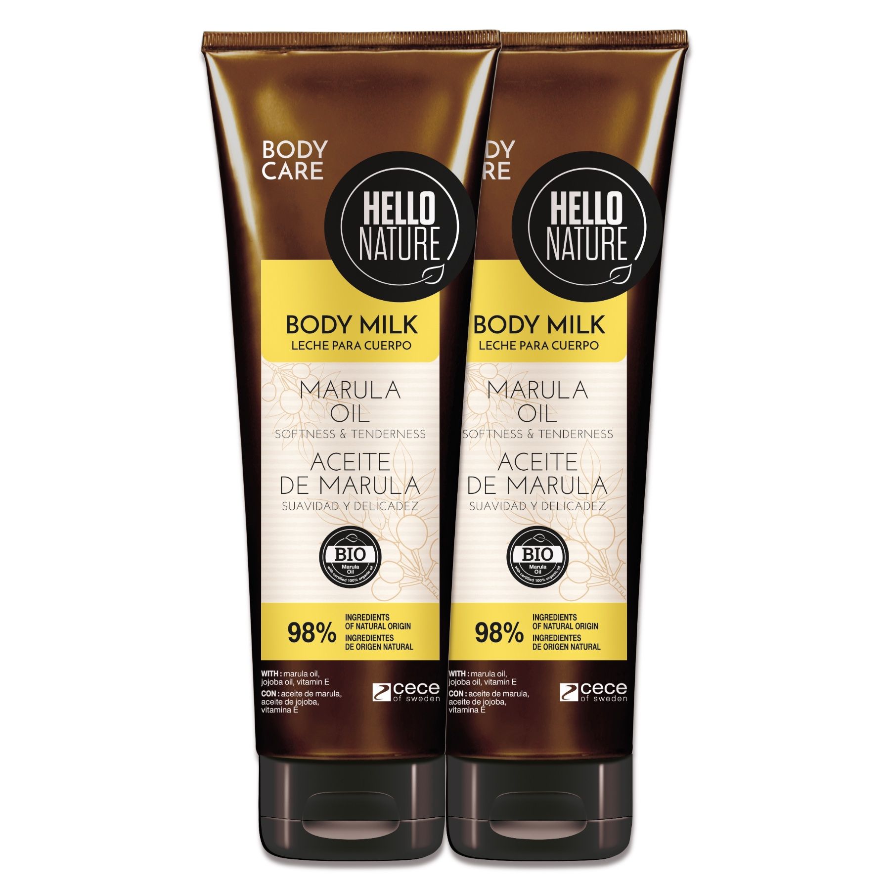 Hello Nature Tagescreme Body Milk Balm mit Marula Öl gegen trockene Haut 2x250 ml Körperlotion