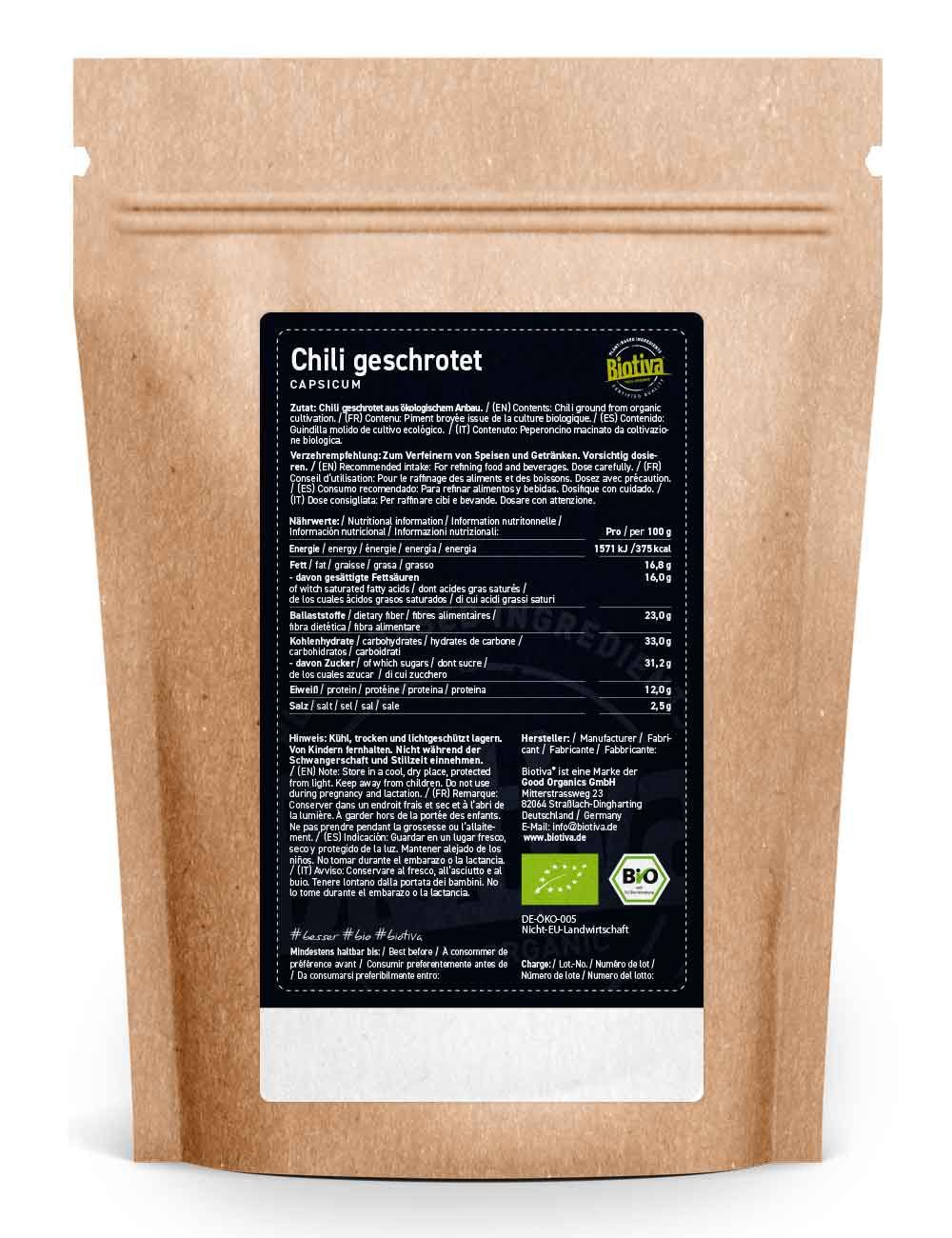Biotiva Chili extra scharf geschrotet Bio 250 g - Shop Apotheke
