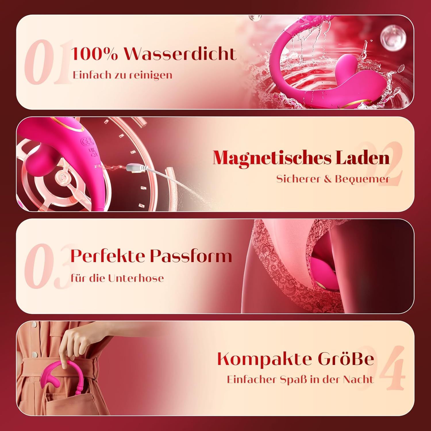 Pinker Vibrator, 100% wasserdicht, mit Spritzwassereffekten.