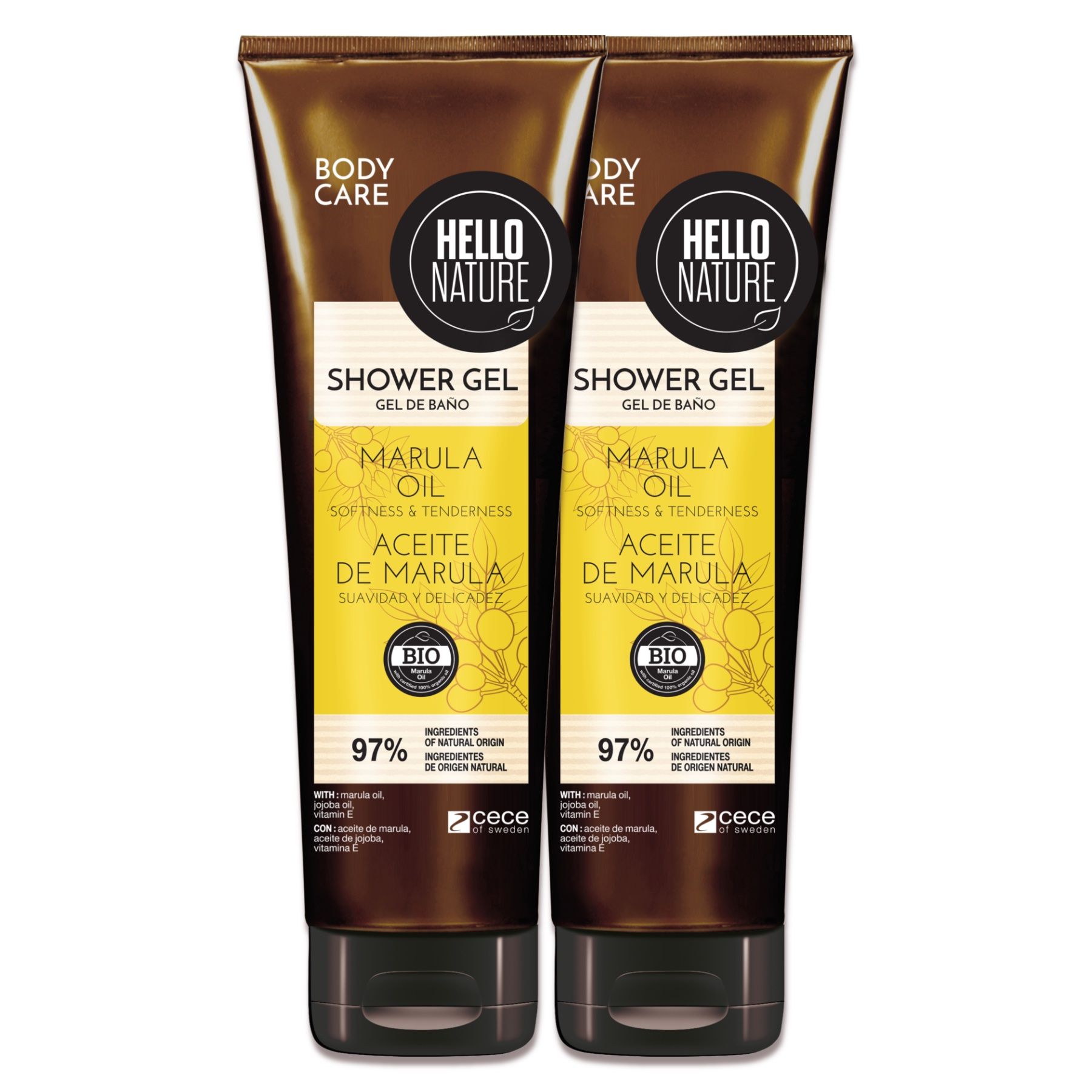Hello Nature Duschgel Herren Damen mit Marula Öl für Körperpflege 2x250 ml
