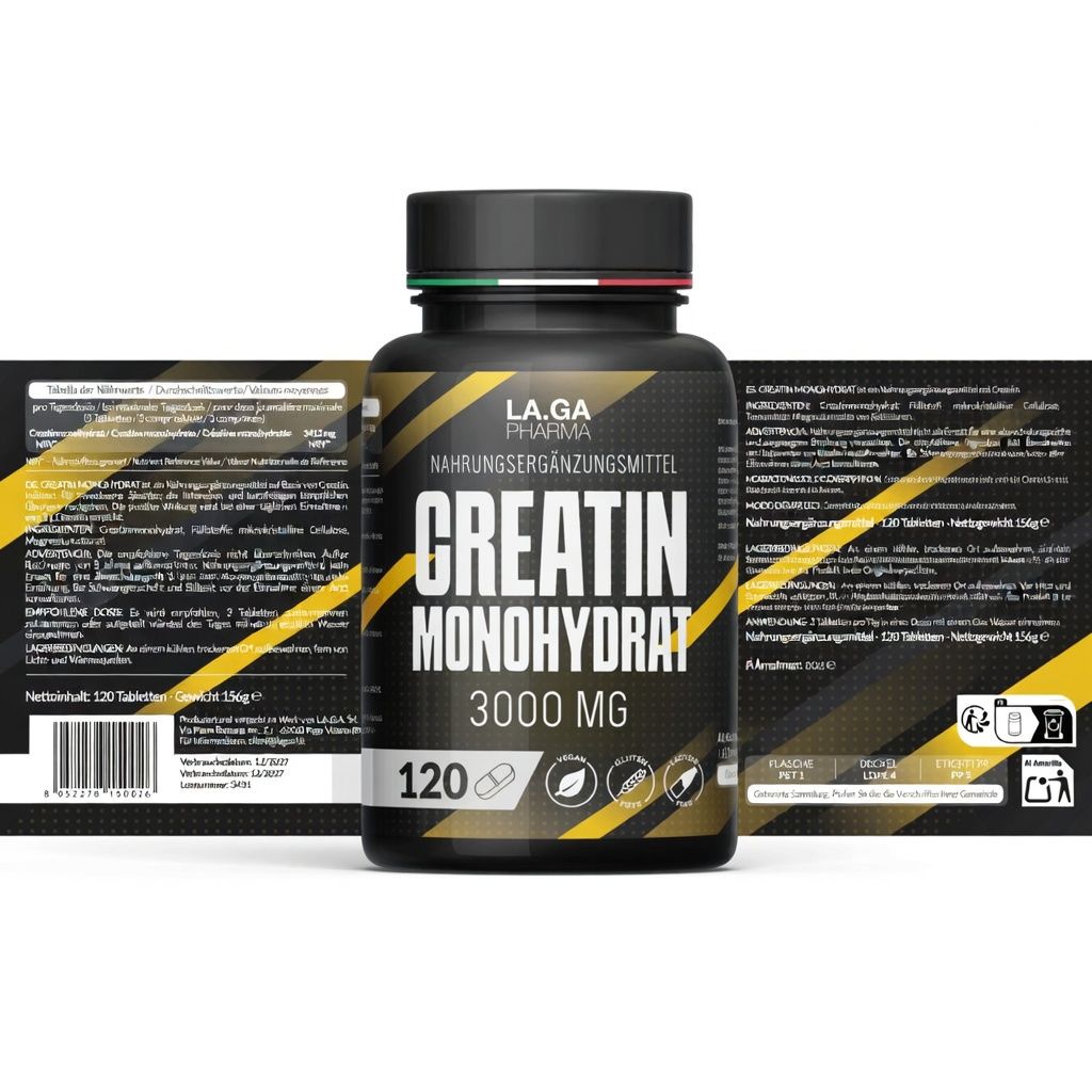 LA.GA Sparset 3x Kreatin Monohydrat – Muskelaufbau & Kraft + Sport-Handtuch