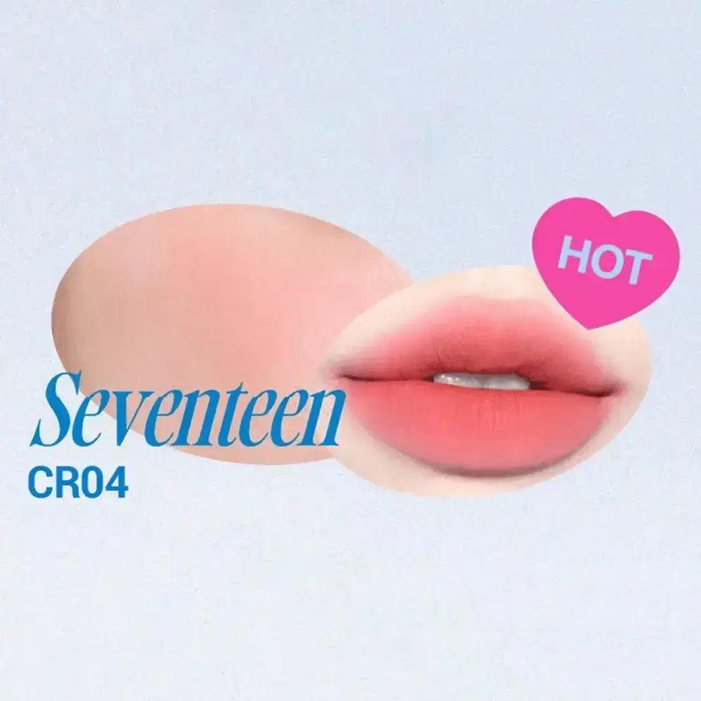 Lippen mit Lippenstift. Text Seventeen CR04. Herz mit Aufschrift HOT.