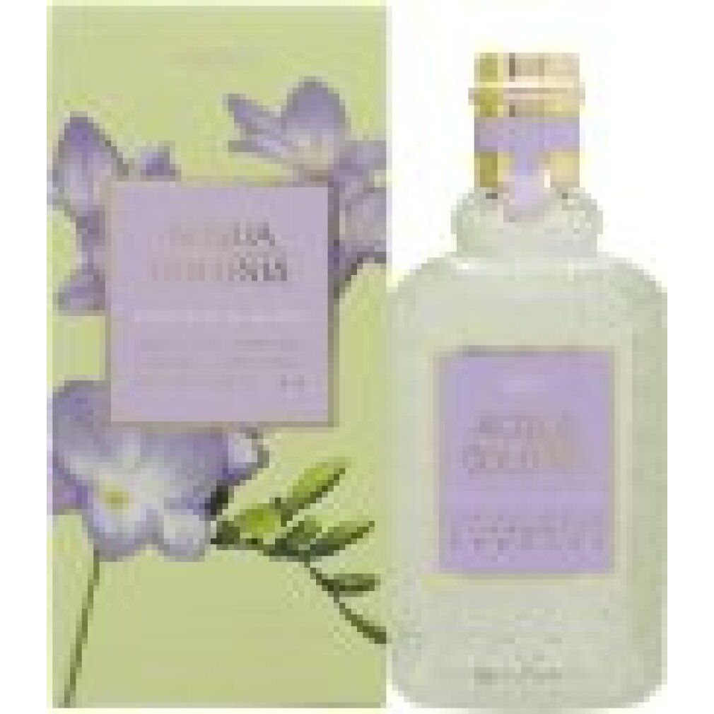 4711 Acqua Colonia Freesia & Musk Eau de Cologne Flasche und Karton mit Freesien-Motiv.