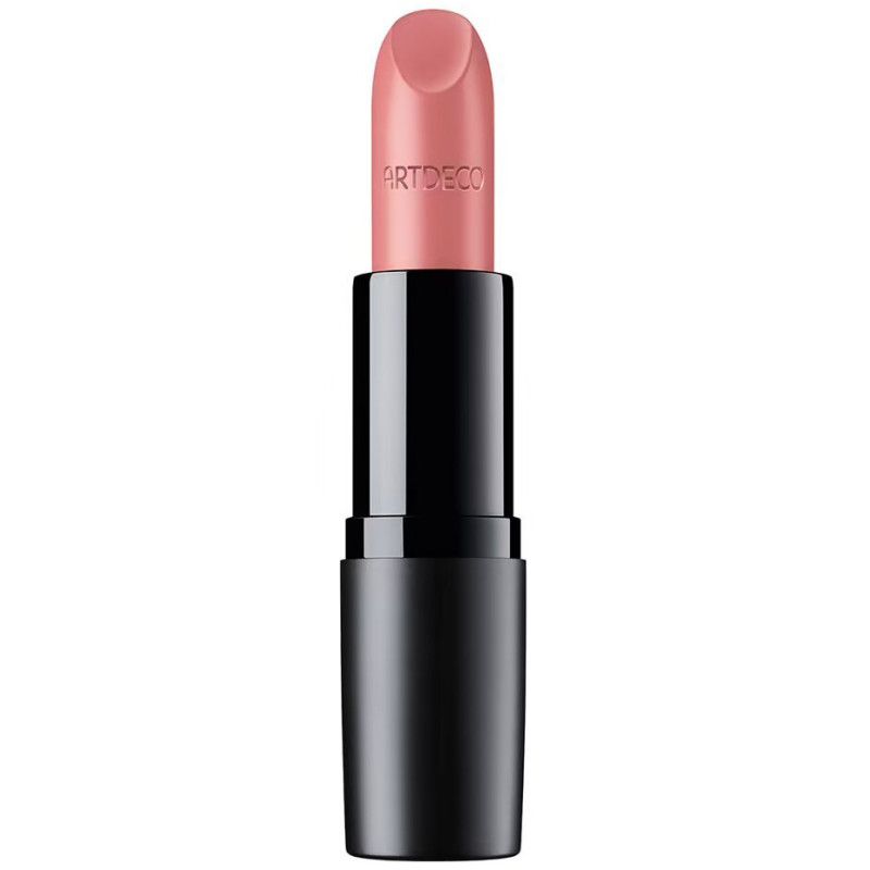 Ein heller rosa Lippenstift in einem schwarzen Gehäuse mit der Aufschrift "ARTDECO".
