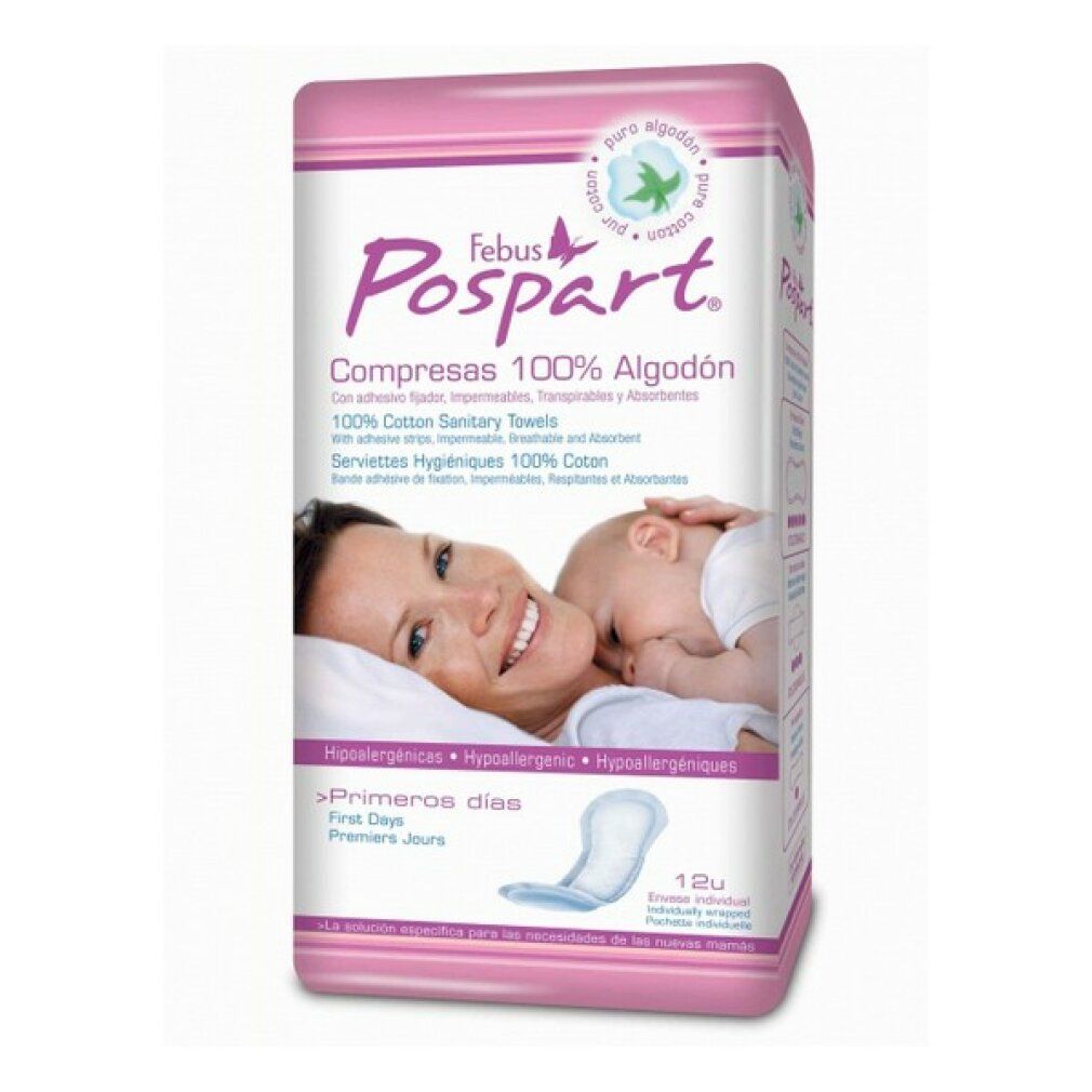 Indasec Pospart Tocological Compresses 100% Cotton 12 Einheiten