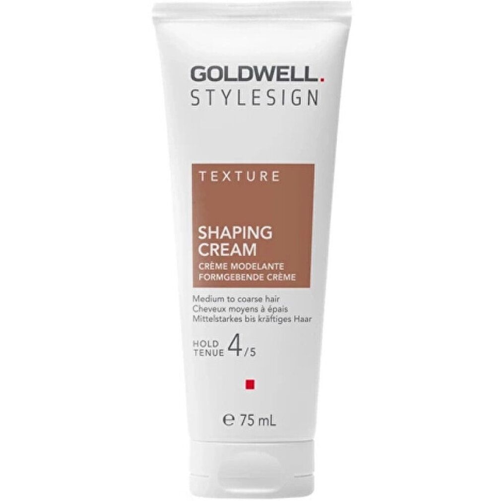 Goldwell Style Sign Shaping Cream Tube. Text: Texture, Shaping Cream, 75 ml, Hold 4/5.