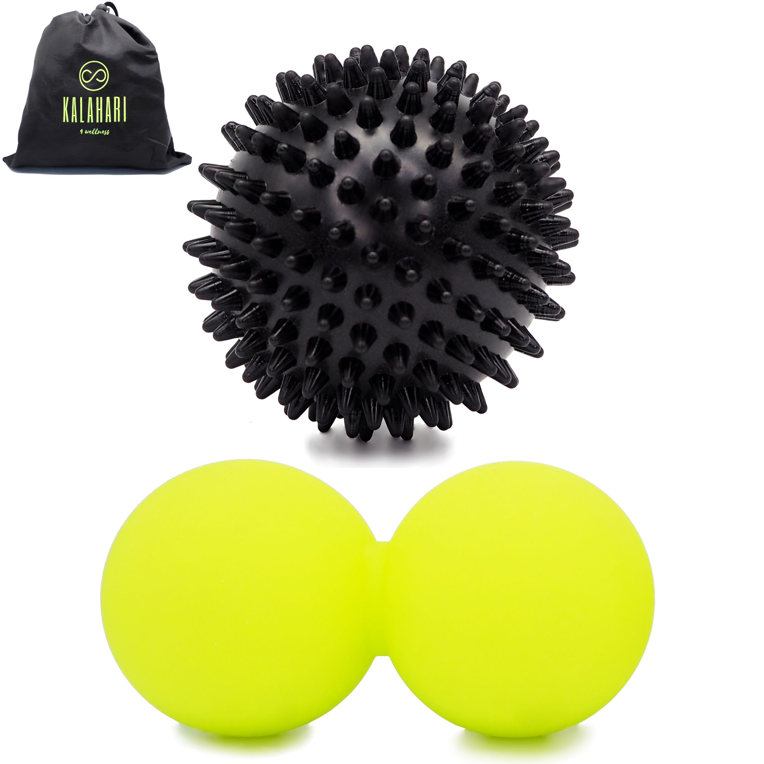 Kalahari Massagebälle, Igelball, Duoball + eBook zur Faszientraining, Plantarfasziitis, Fußmassage 2 St