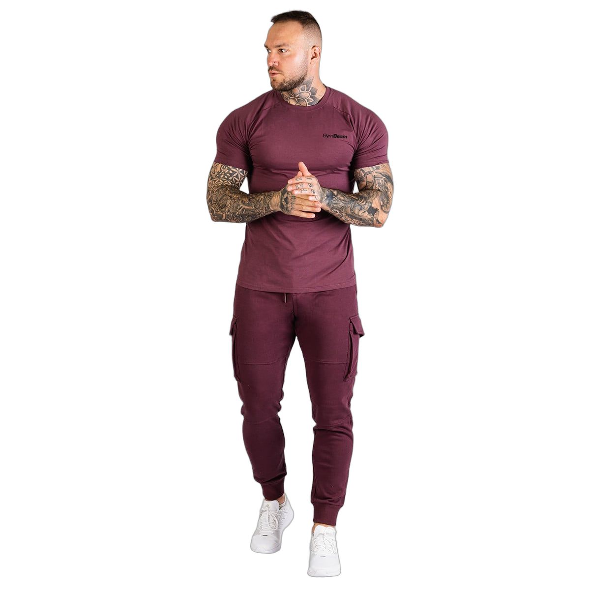 GymBeam T-Shirt Herren Slim mit Kurzarm und Baumwoll-Modal-Elasthan-Mix in Aubergine