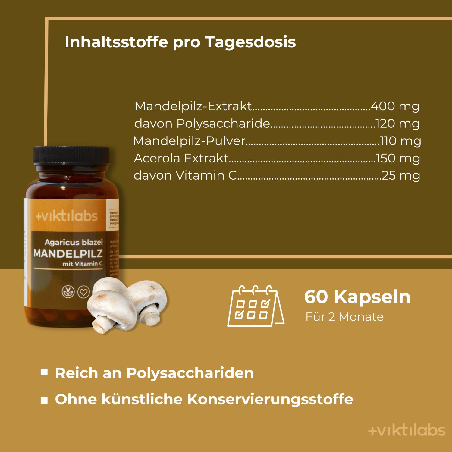 Viktilabs Premium Mandelpilz: Vitalpilz mit Vitamin C