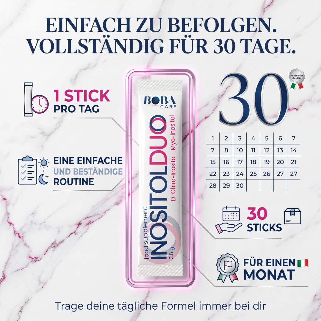 Ein einzelner Beutel des Nahrungsergänzungsmittels INOSITOLDDUO von BOBA CARE, 35 g.