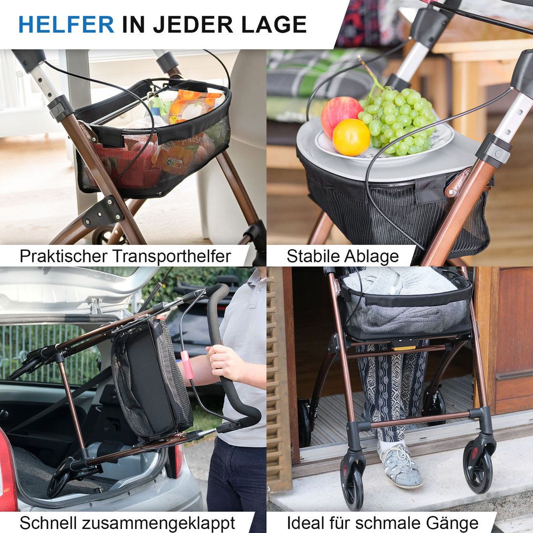 Casa Soft Rollator schmal für Wohnung & Innenbereich Braun