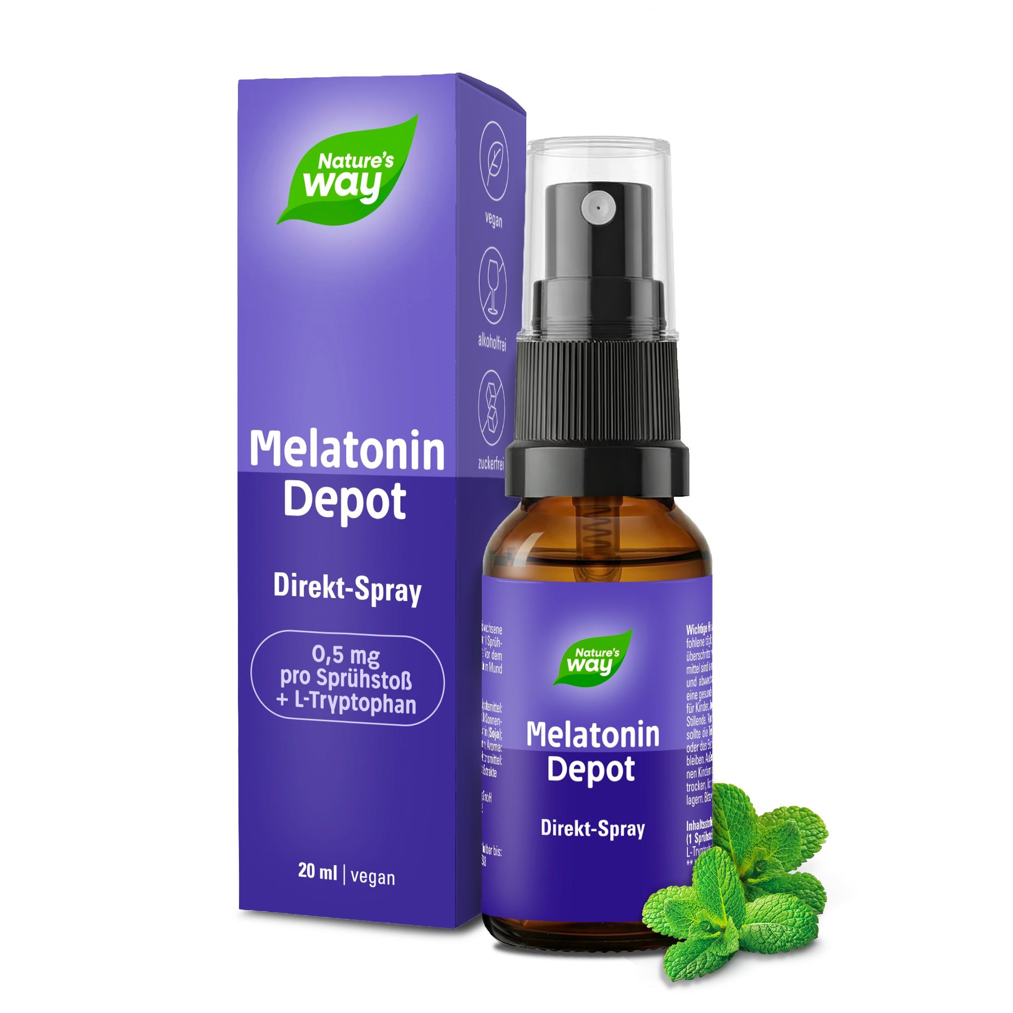 Melatonin Depot Direkt-Spray – 0,5 mg + L-Tryptophan, Pfefferminz-Geschmack 1x20 ml
