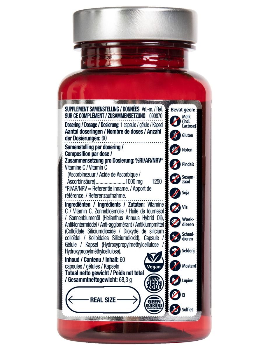 Rückseite der Dose: Nährwertangaben, Inhaltsstoffe, veganes Siegel, 60 Kapseln.