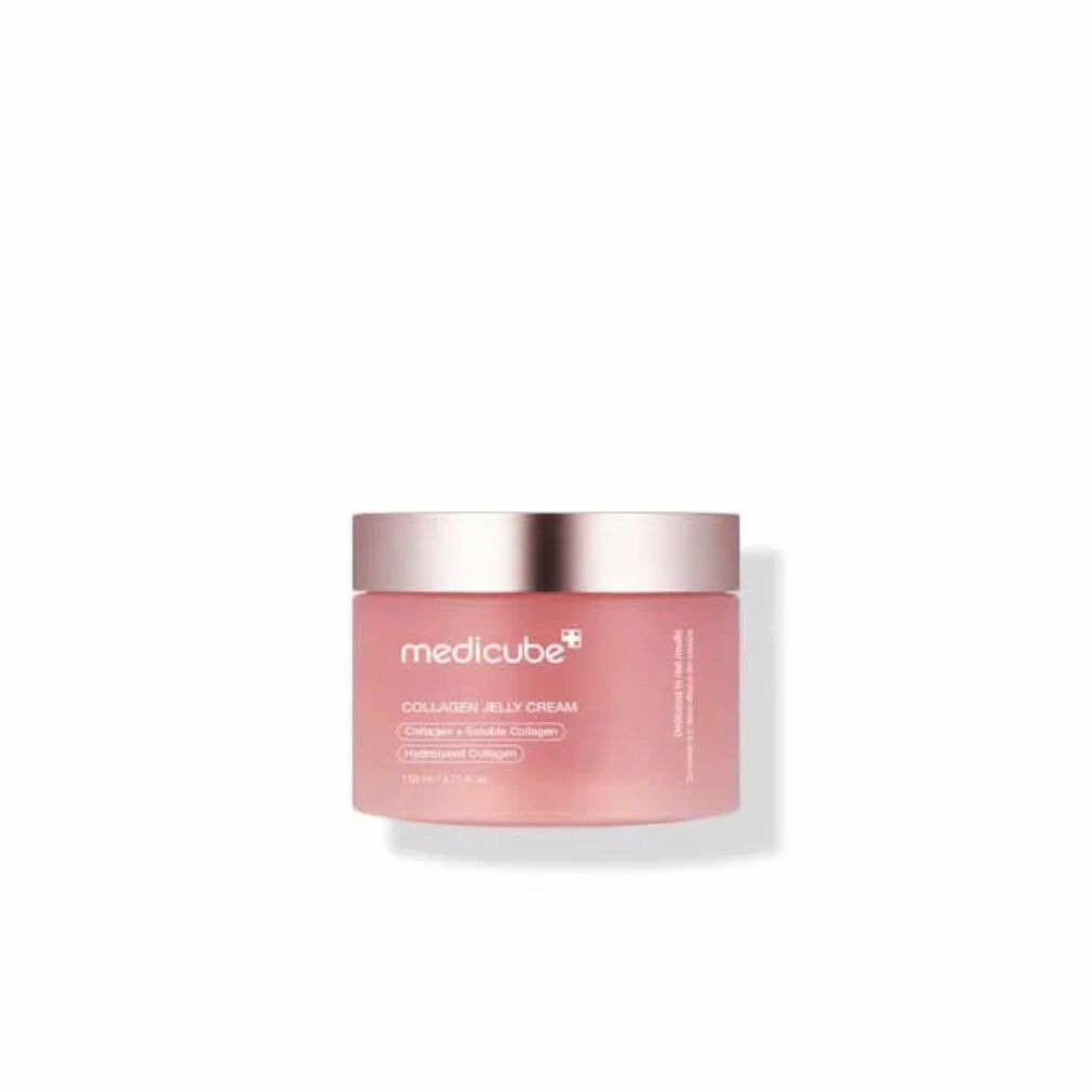 Geschlossener Tiegel MEDICUBE Collagen Jelly Cream. Text: Collagen Jelly Cream. Text: Collagen I Soluble Collagen, Hydrolyzed Collagen.