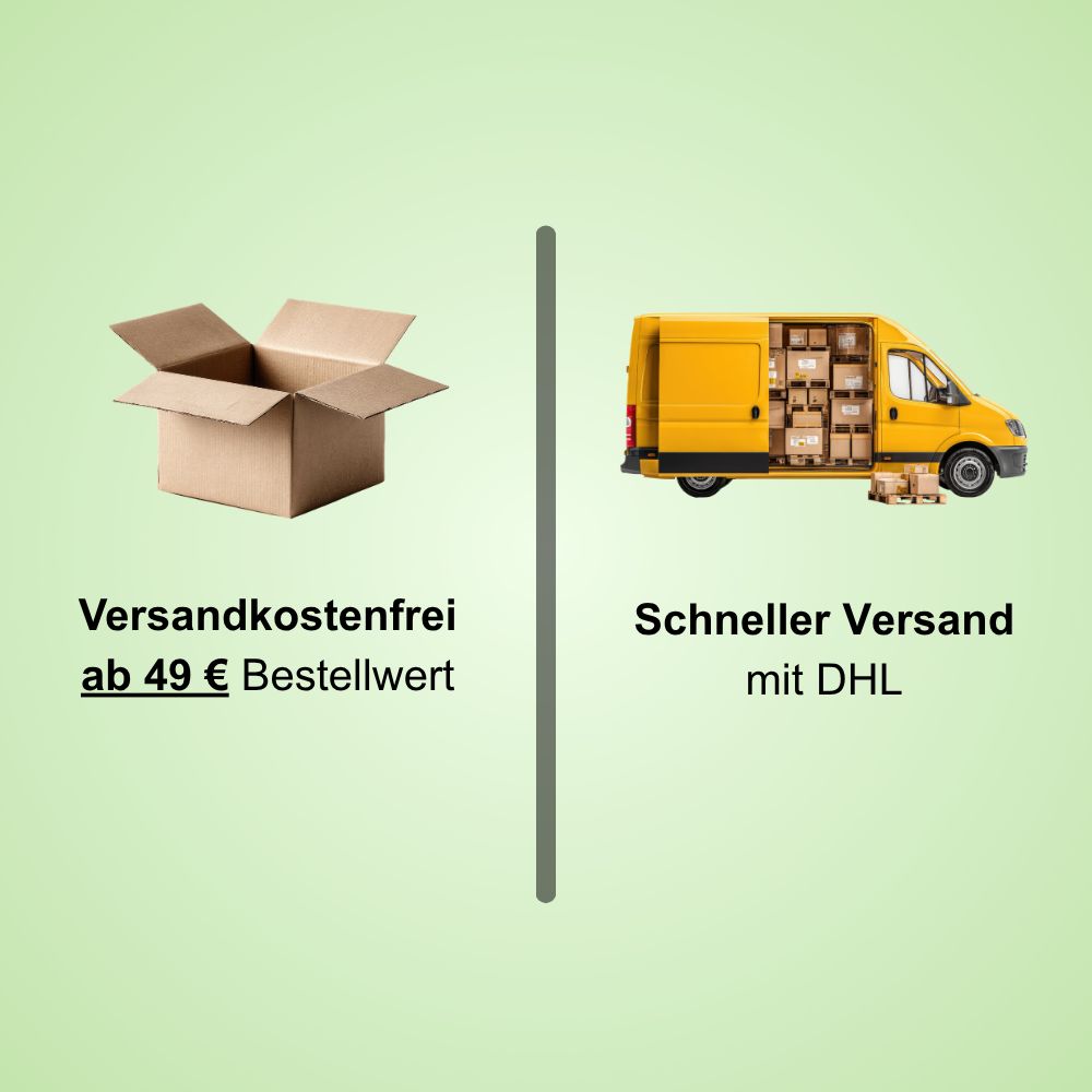 Kostenloser Versand ab 49€ Bestellwert und schneller Versand mit DHL.