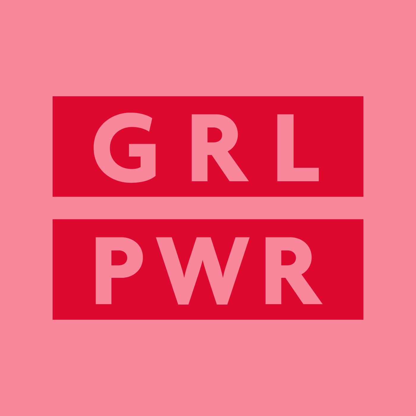 Zwei rote Rechtecke mit weißem Text: GRL und PWR. Hintergrund in Rosa.