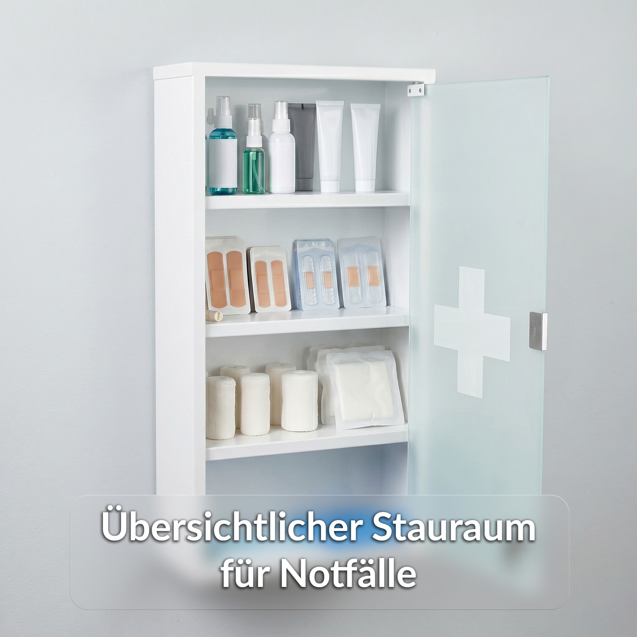 KARAT Medizinschrank Allen - Abschließbarer Arzneischrank mit Glastür Weiß 60 x 30 cm 4 Fächer