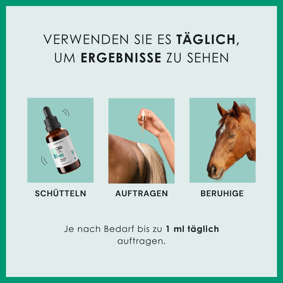 Braune Glasflasche mit Tropfer. CBD Oil Horse. 100% natürlich, reich an Vitaminen, ohne Lösungsmittel.