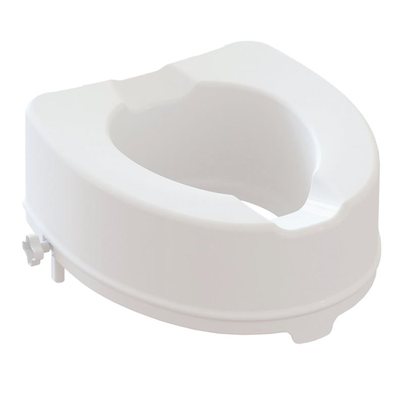 Rialzo WC bianco con fissaggi laterali. Forma anatomica con apertura. Plastica.