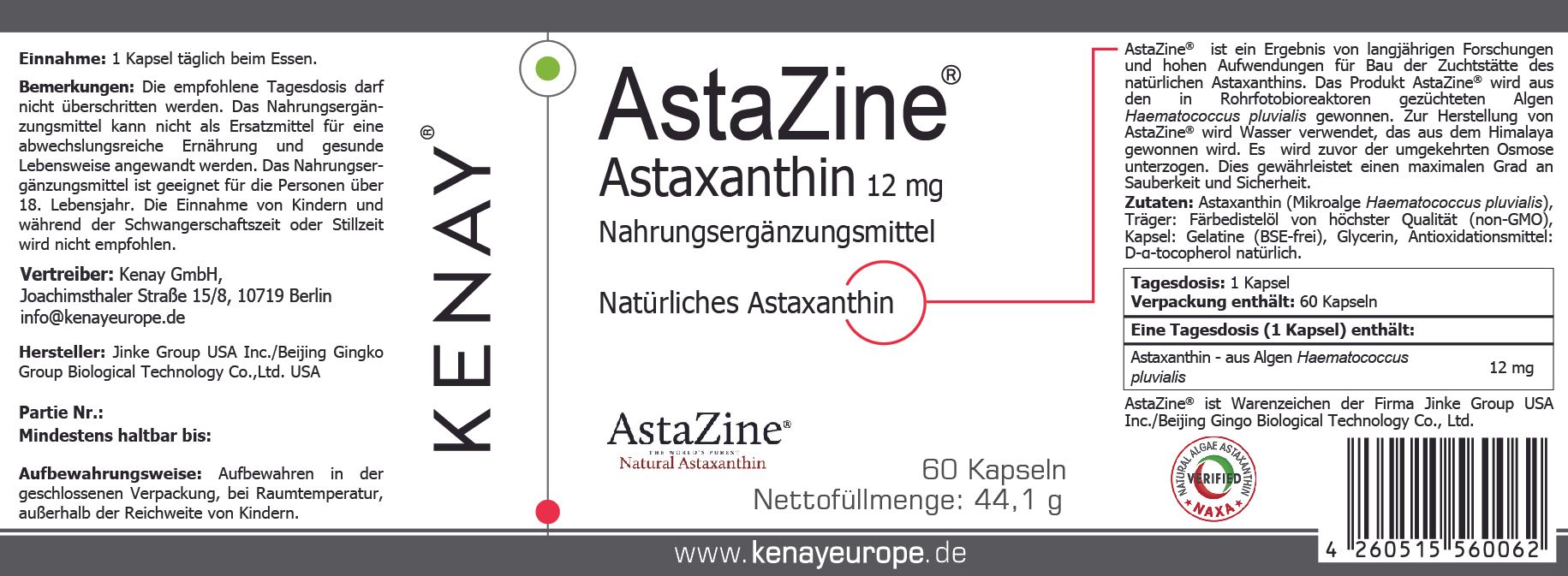 AstaZine® Astaxanthin 12 mg KENAY®