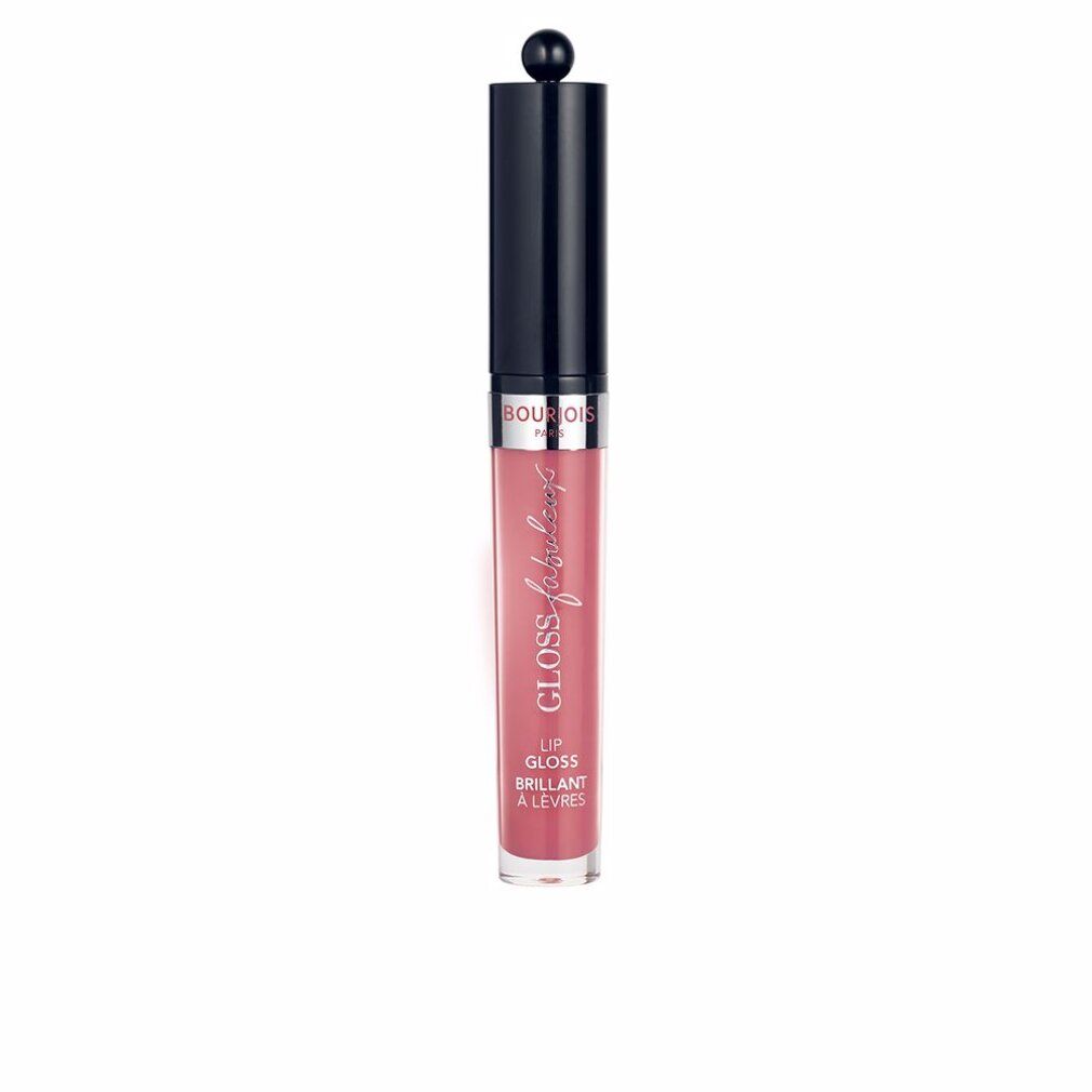 Bourjois Lipgloss. Rosa Farbton. Schwarzer Deckel mit Kugel. Schriftzug 'Gloss Fabuleux'.