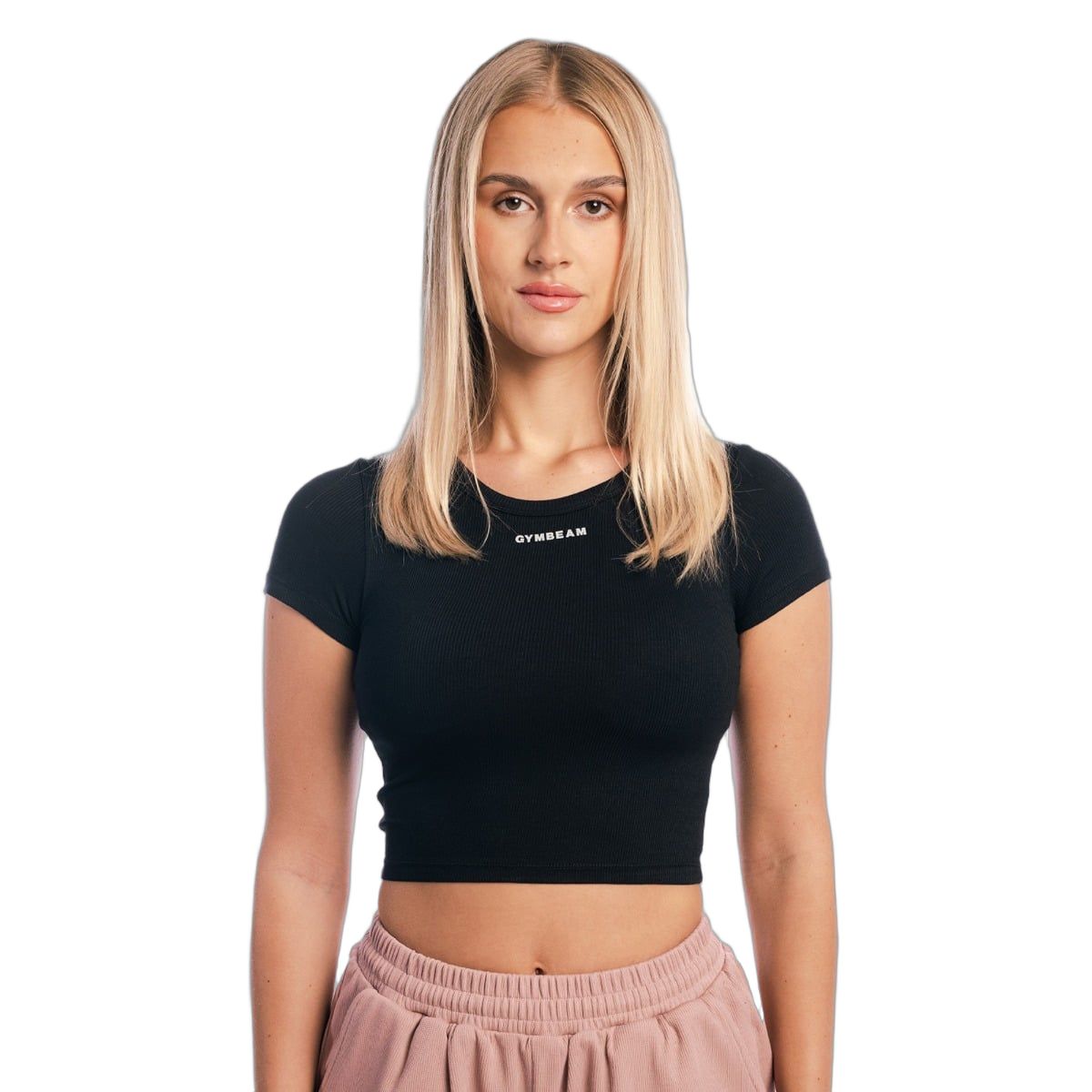 GymBeam T-Shirt Damen Cropped Slim Kurzarm Aura Black 1 St