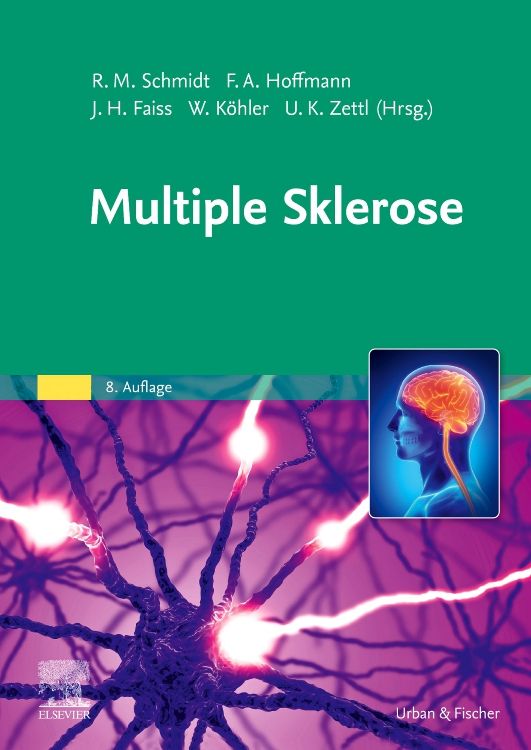 Buchcover mit Titel Multiple Sklerose. Autorennamen und Verlagslogo sind sichtbar. Abbildung eines Gehirns.