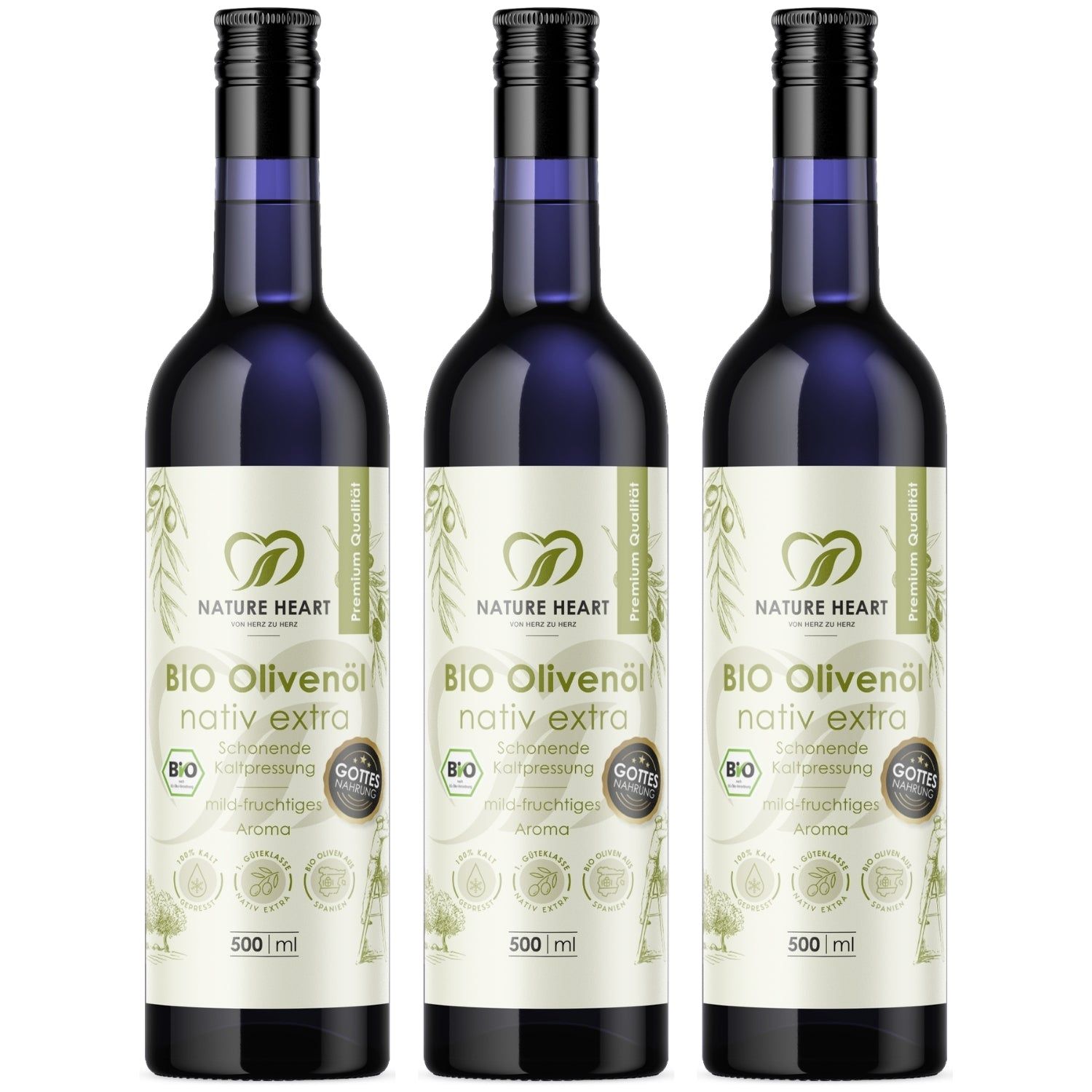 Nature Heart Olivenöl BIO nativ extra 3x500 ml Öl