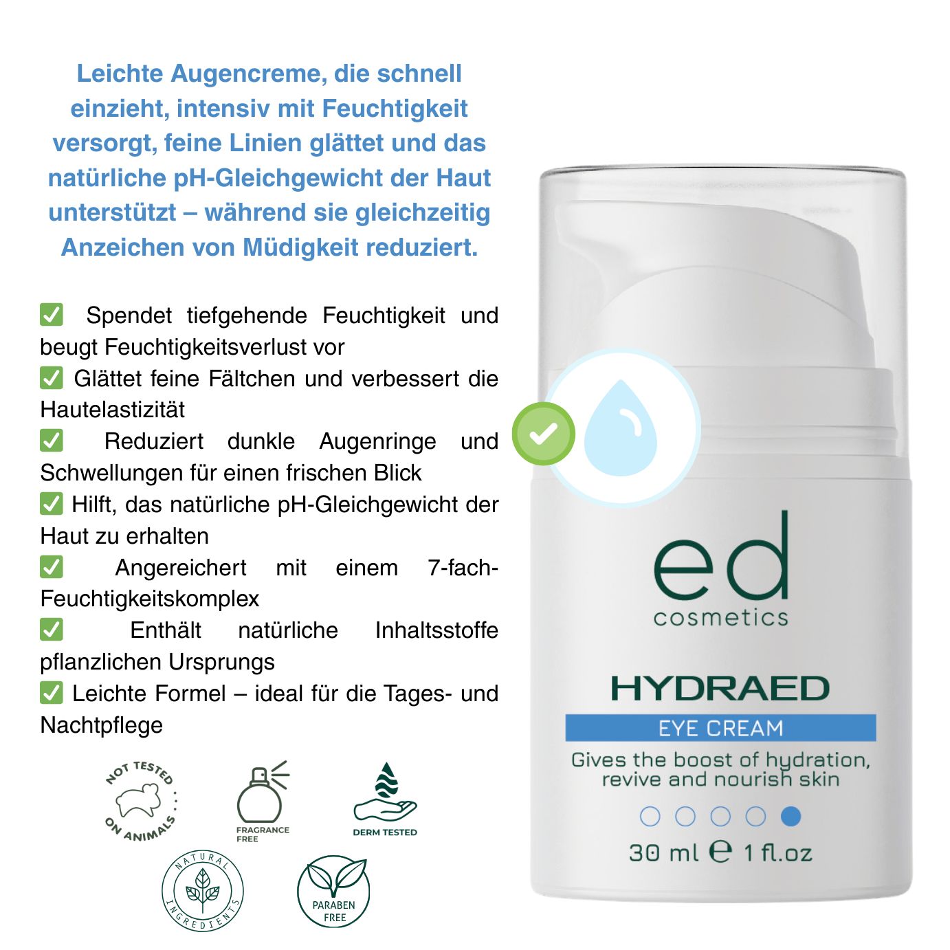 ED COSMETICS HydraED Augenpflege – gegen Trockenheit & für empfindliche Haut – Feuchtigkeitspflege