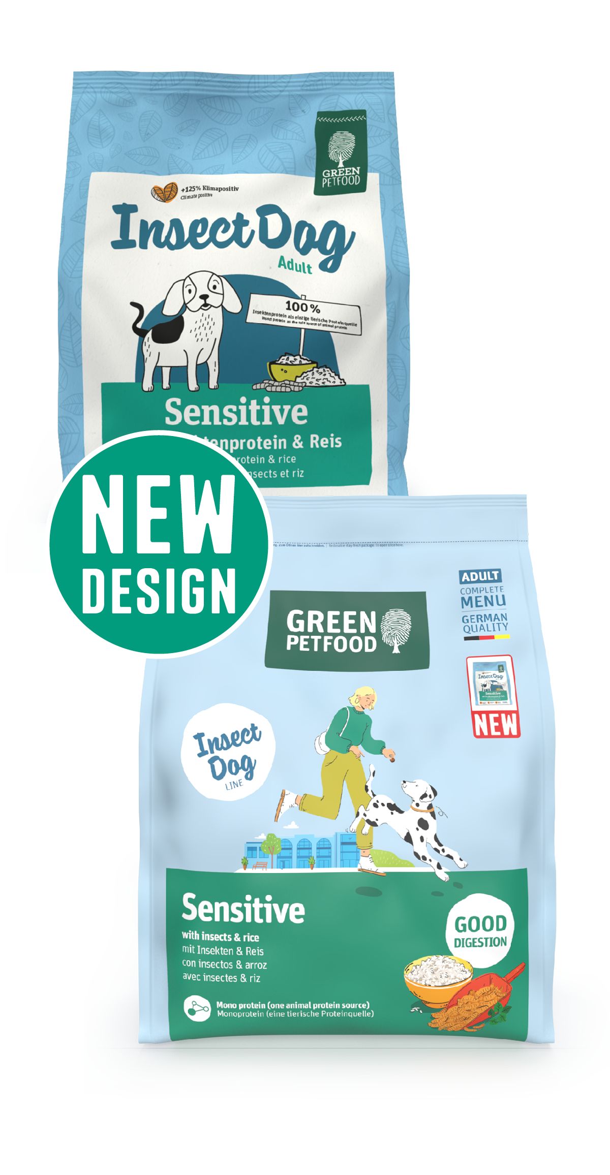 Zwei Packungen Green Petfood Hundefutter Sensitive mit Insekten & Reis.