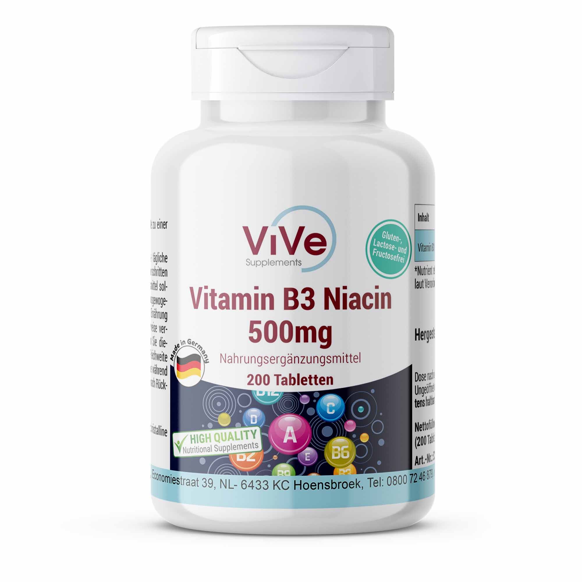 Vive Supplements | Vitamin B3 Niacin 500mg 200 St