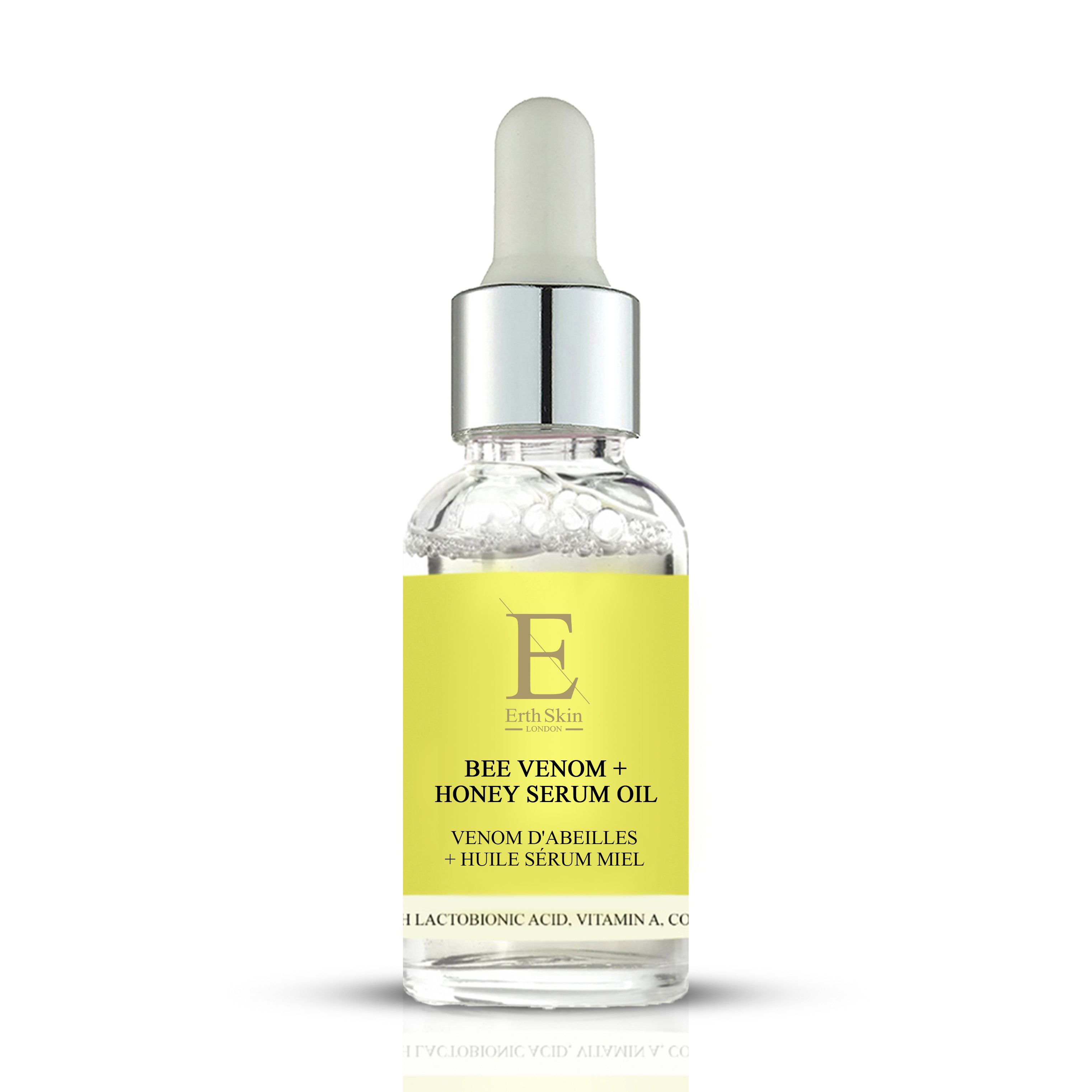Glasflasche mit Pipette, enthält ein klares Serum mit gelbem Etikett.