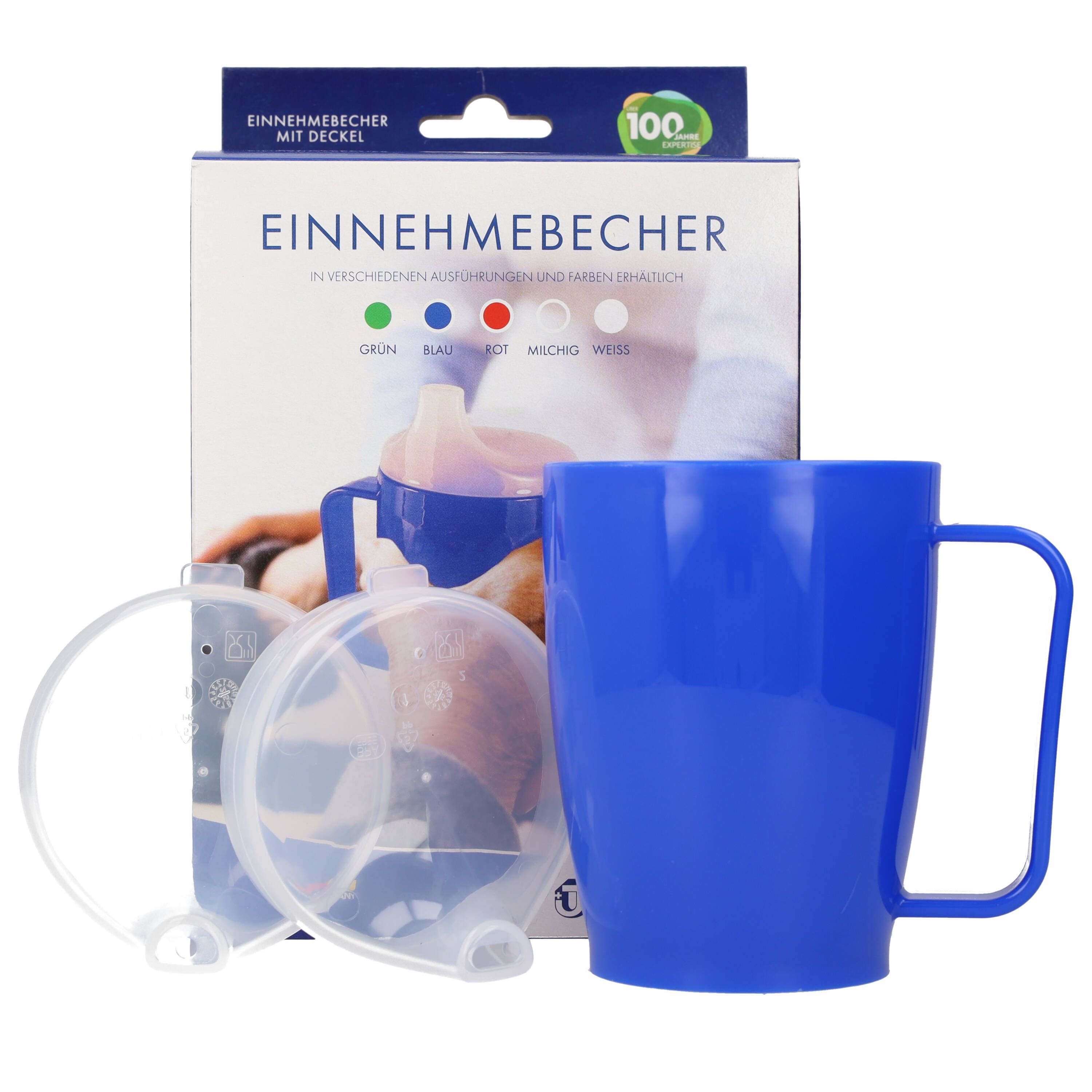 Einnehmebecher m.Griff+2 Deckel 4+12mm blau 1 St
