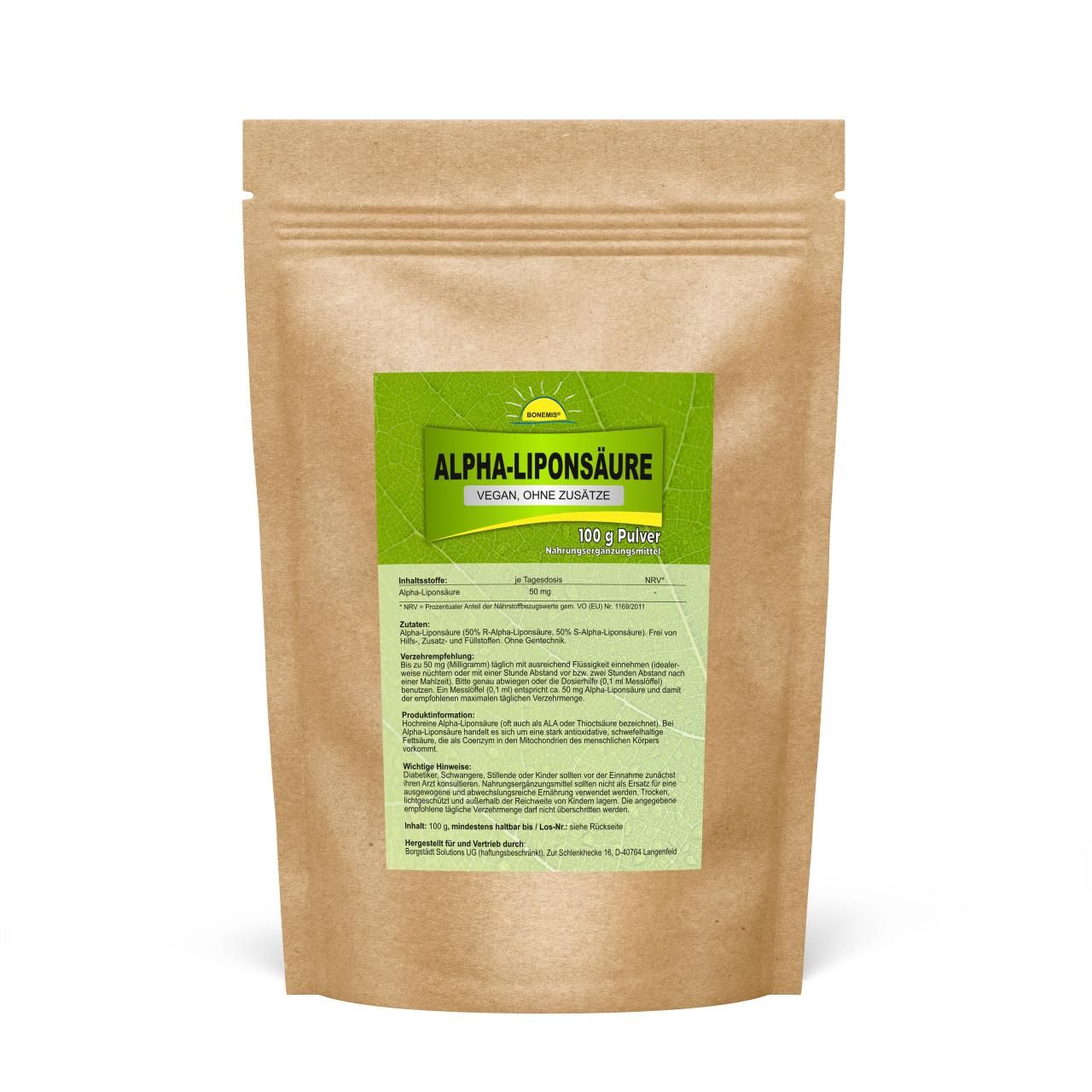Bonemis® Alpha-Liponsäure, vegan, ohne Zusatzstoffe, Pulver im Beutel 0,1 kg