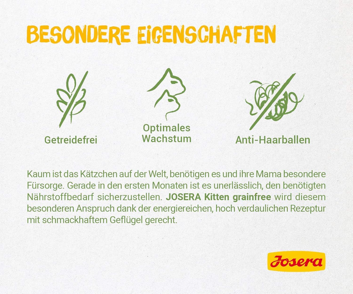 Josera Kitten Grainfree: Getreidefrei, optimales Wachstum, Anti-Haarballen.