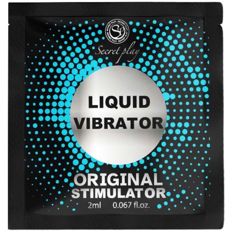 Schwarze Verpackung mit "Secret Play" Logo und Text "Liquid Vibrator Original Stimulator". 2ml.