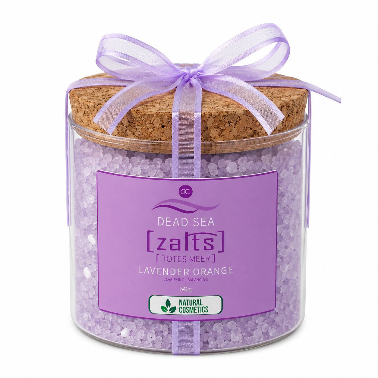 Accentra Badesalz Lavendel-Orange mit ätherischen Ölen im Glas Korkdeckel 540 g