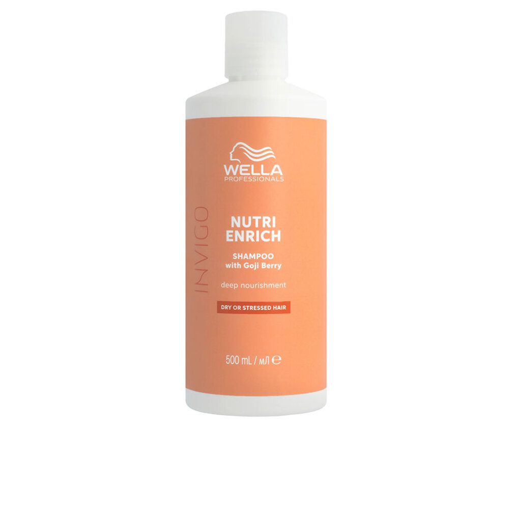 Shampoo-Flasche. Marke Wella, Invigo Nutri Enrich. Für trockenes oder strapaziertes Haar. Mit Goji-Beere. 500 ml.