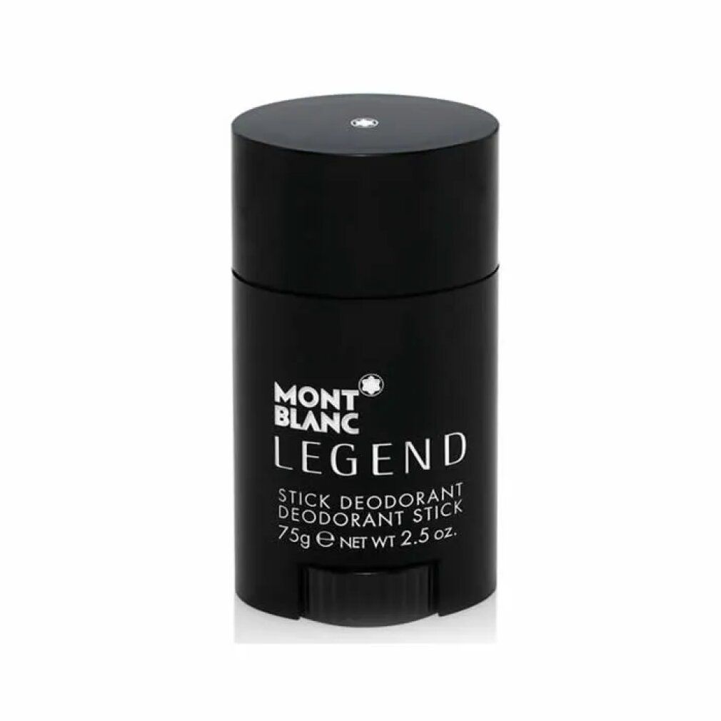Schwarzer Montblanc Legend Deodorant Stick. Produktname und Logo sichtbar. Gewicht: 75g. Mit Schieber.