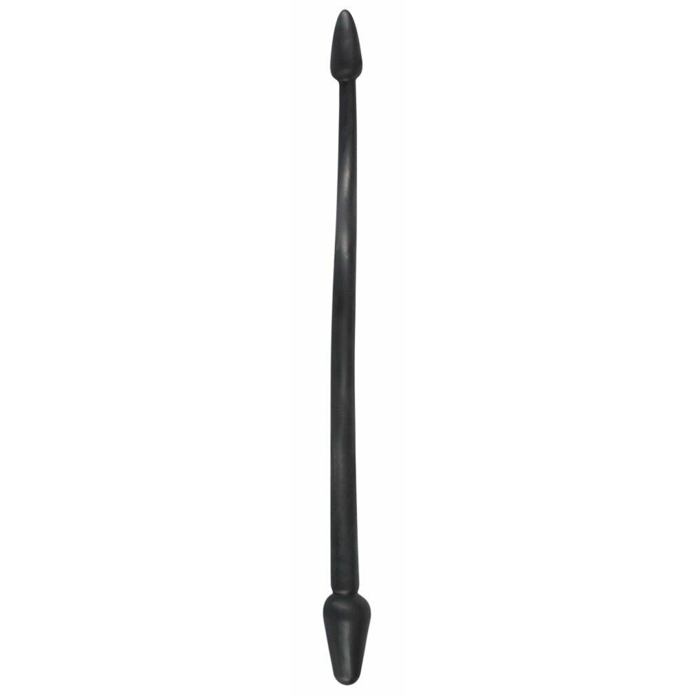 Schwarzer Dildo mit konischem Ende und spitzem Ende, verbunden durch einen geraden Schaft.