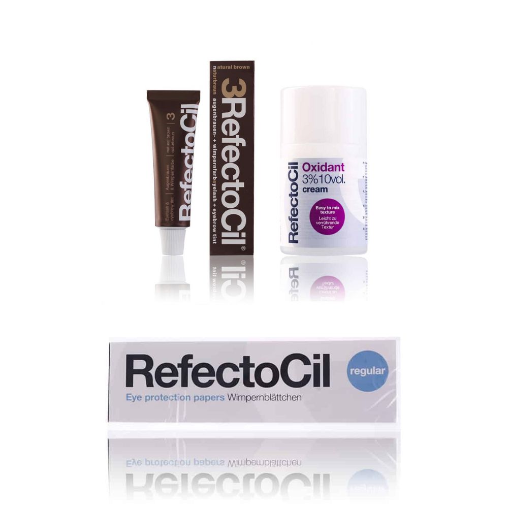 Refectocil Wimpernfarbe naturbraun 3 & Refectocil Oxidant Creme 3% & Refectocil Wimpernblättchen Set