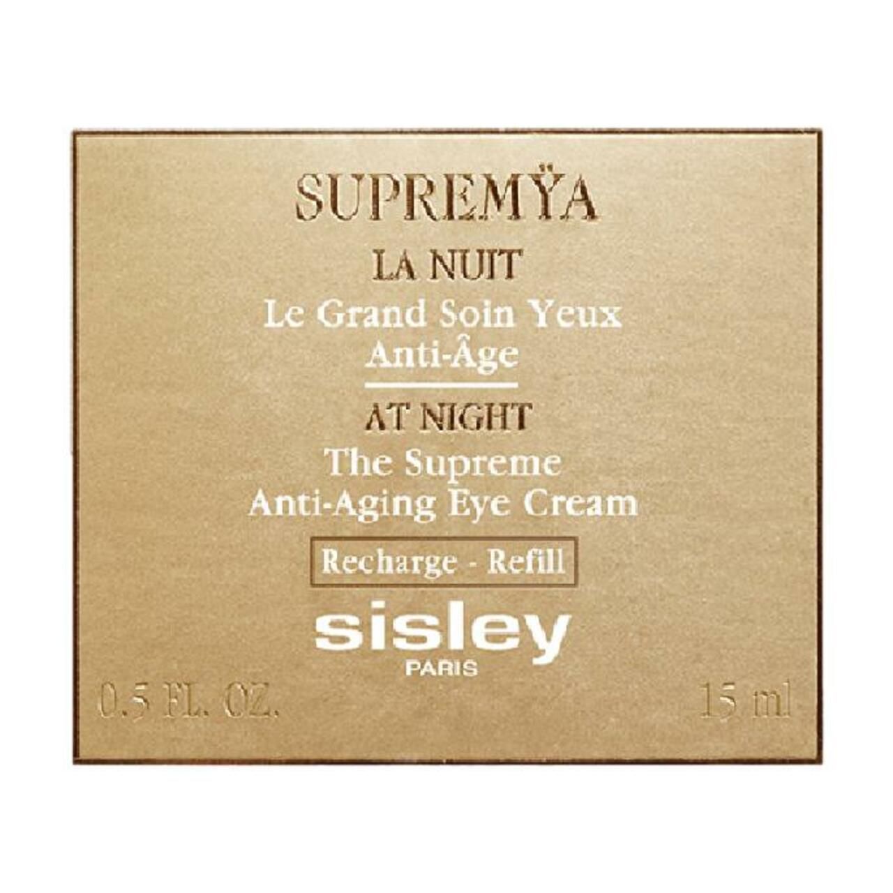 Karton mit Sisley Supremya La Nuit-Aufdruck. Text: Le Grand Soin Yeux Anti-Âge, Recharge - Refill.