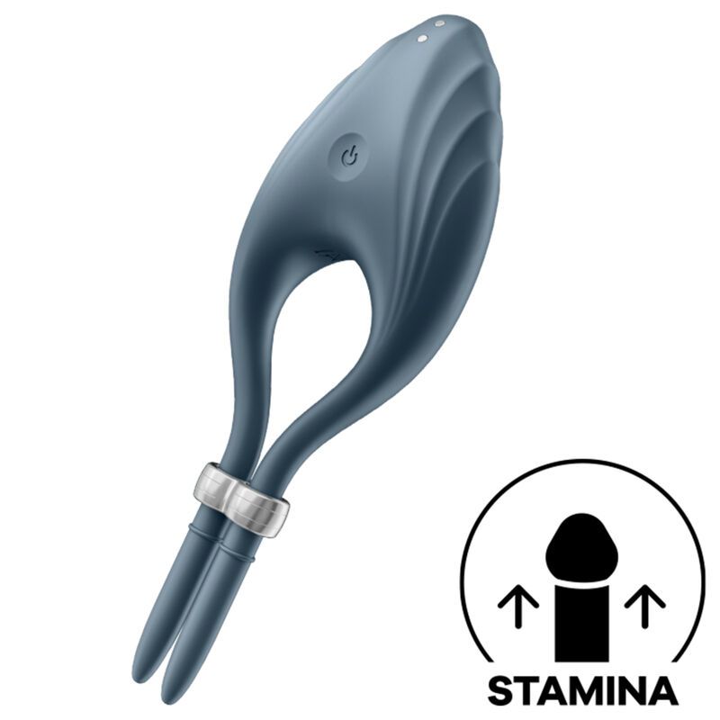 Grauer Ringvibrator mit zwei Enden und einem Ring. Auf der rechten Seite befindet sich ein Symbol mit dem Wort "STAMINA".