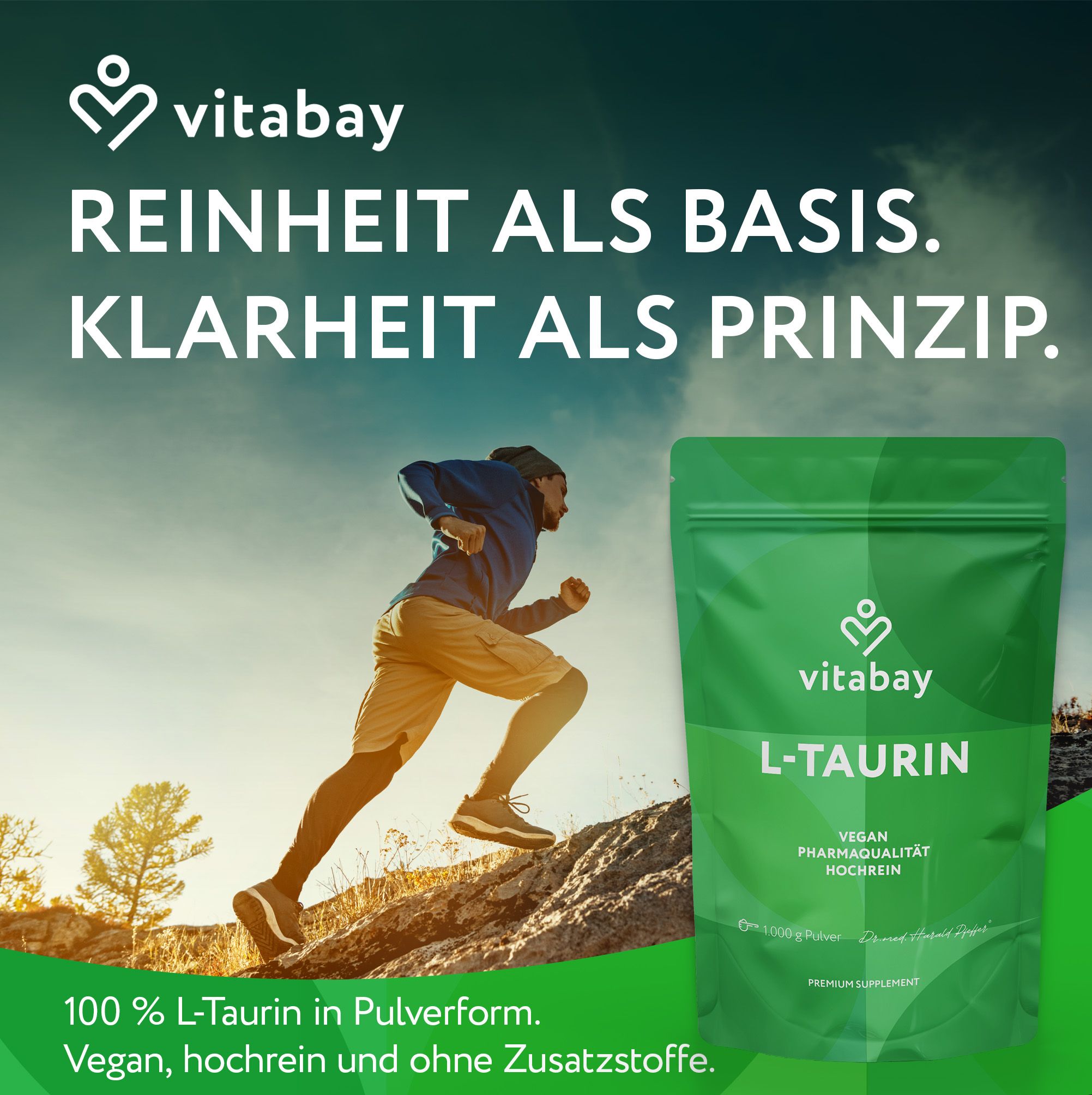 Vitabay L-Taurin hochreines Pulver, 100% L-Taurin, vegan, ohne Zusatzstoffe.