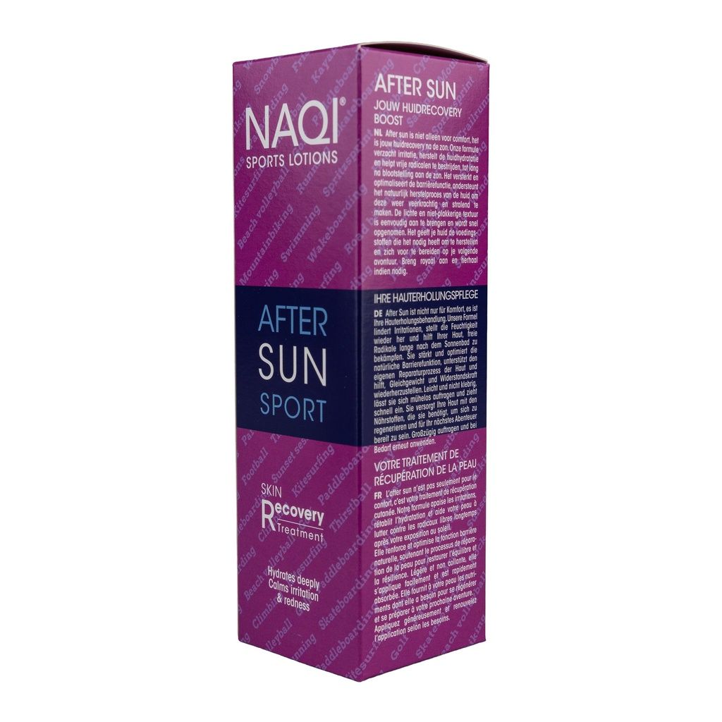Seite der NAQI After Sun Sport Kartonverpackung.