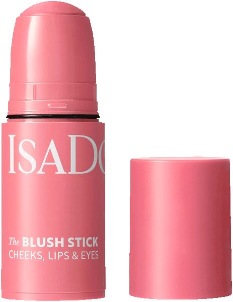 IsaDora Blush Stick, rosa. Deckel abgenommen. Schriftzug: The Blush Stick, Cheeks, Lips & Eyes.